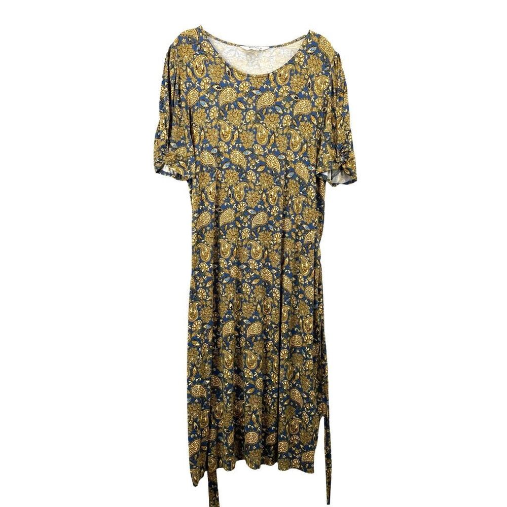 BODEN Knot Detail Jersey Mini Dress Size 16L floral Harvest Gold paisley Terrace